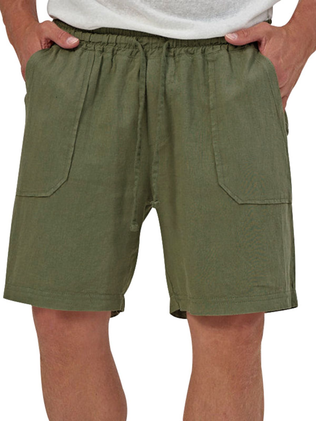 Men's Linen Casual Vacation Double Pocket Drawstring Elastic Waist Shorts Cropped Pants