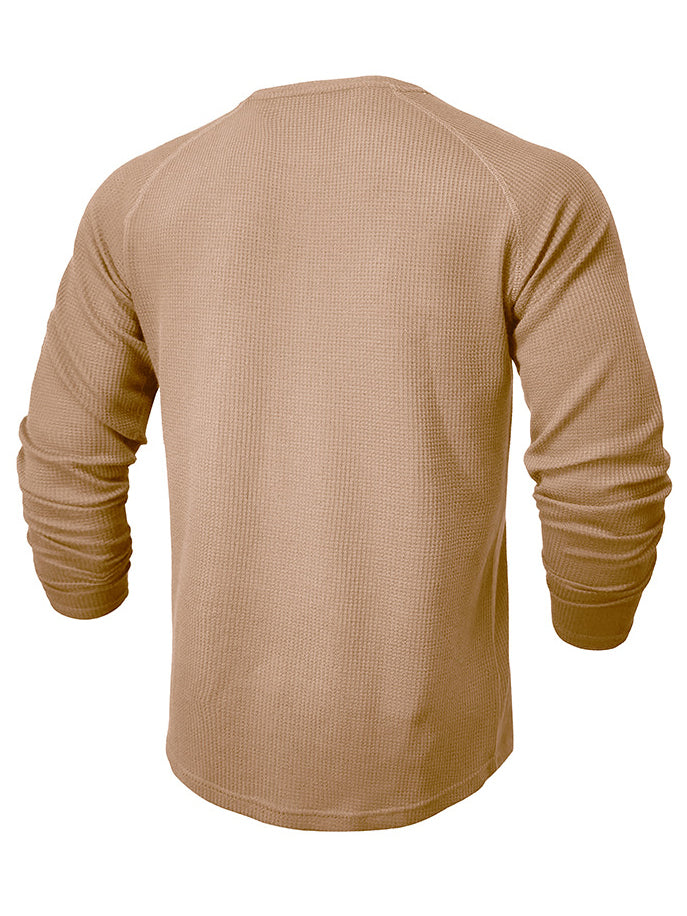 Men's Waffle Henley Collar Textured Long-sleeved Top