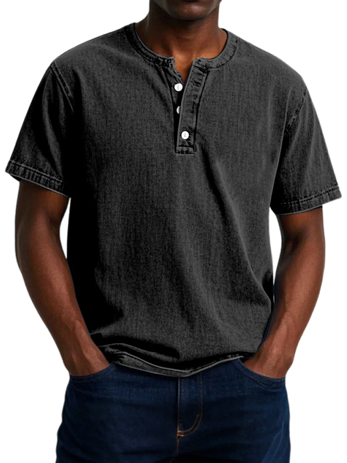Men's Casual Vintage Button-down Short Sleeve Henley Shirt