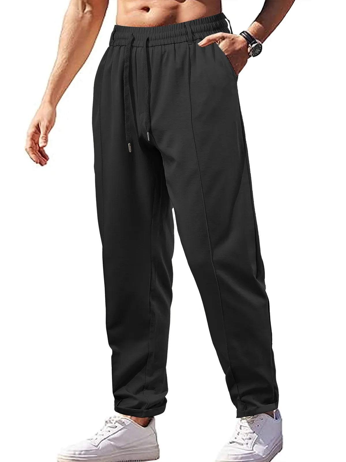 Men's Casual Loose Breathable High Waisted Lace Casual Trousers