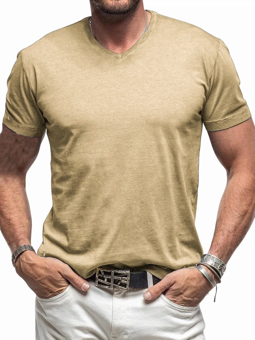 Men's Comfortable V-neck Cotton Basic Bottoming Shirt Short-sleeved T-shirt