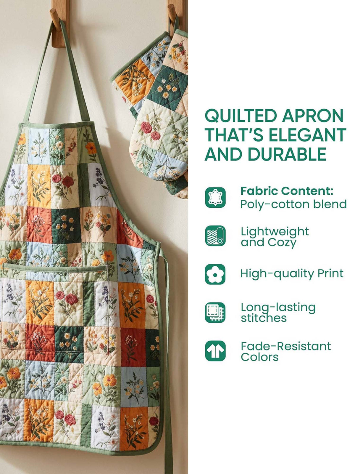 Flamingo Quilted Apron Set (2-Piece) – Padded Apron + Heat-Resistant Oven Mitts