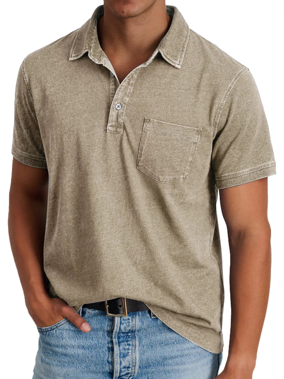 Men's Retro Casual Button Lapel Pocket Short Sleeve POLO Shirt