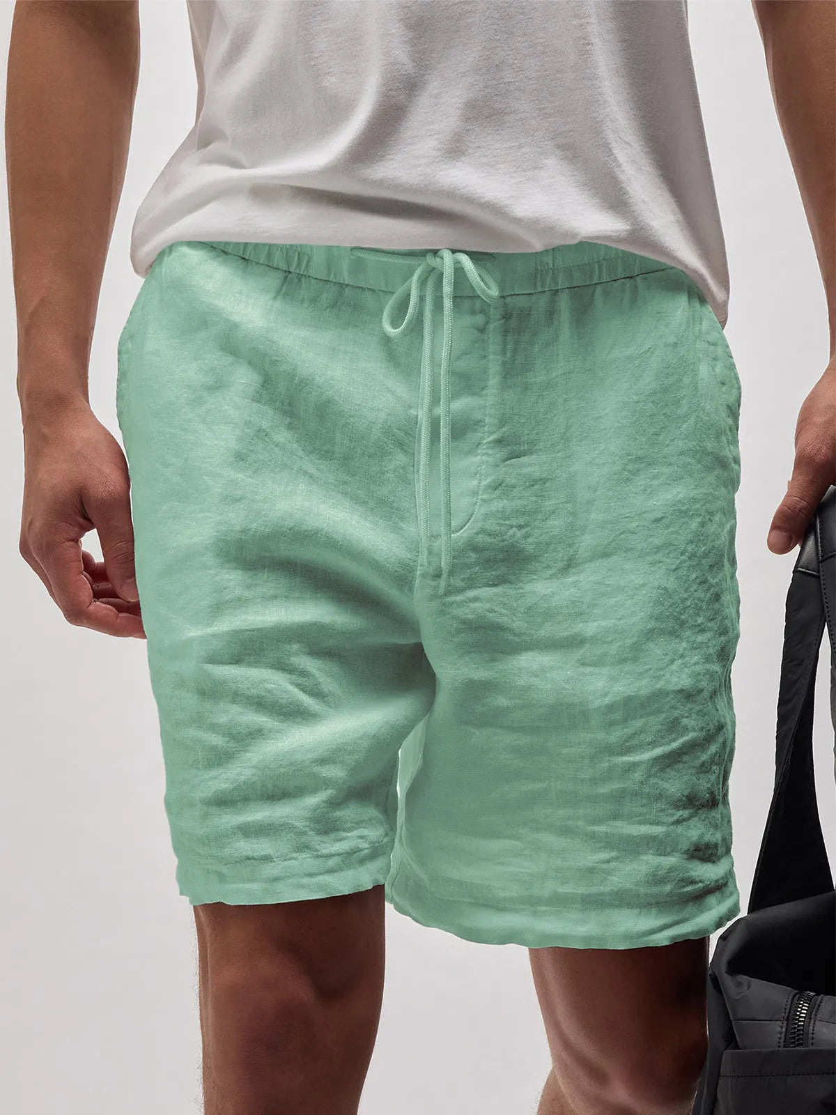 Men's Linen Comfort Lace-Up Elastic Waist Everyday Casual Shorts with Side Pockets