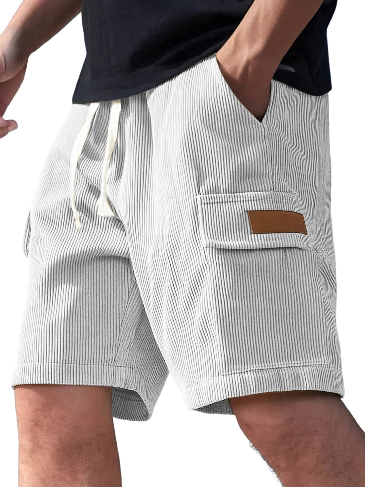 Men's Everyday Corduroy Multi-Pocket Embroidered Logo Drawstring Cargo Shorts