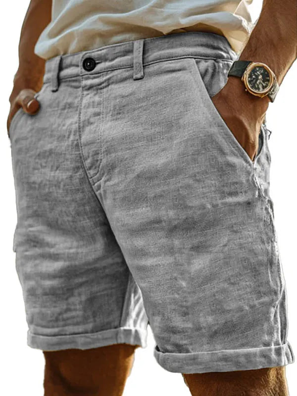 Men's Fashion Retro Hemp Fabric Pocket Casual Shorts