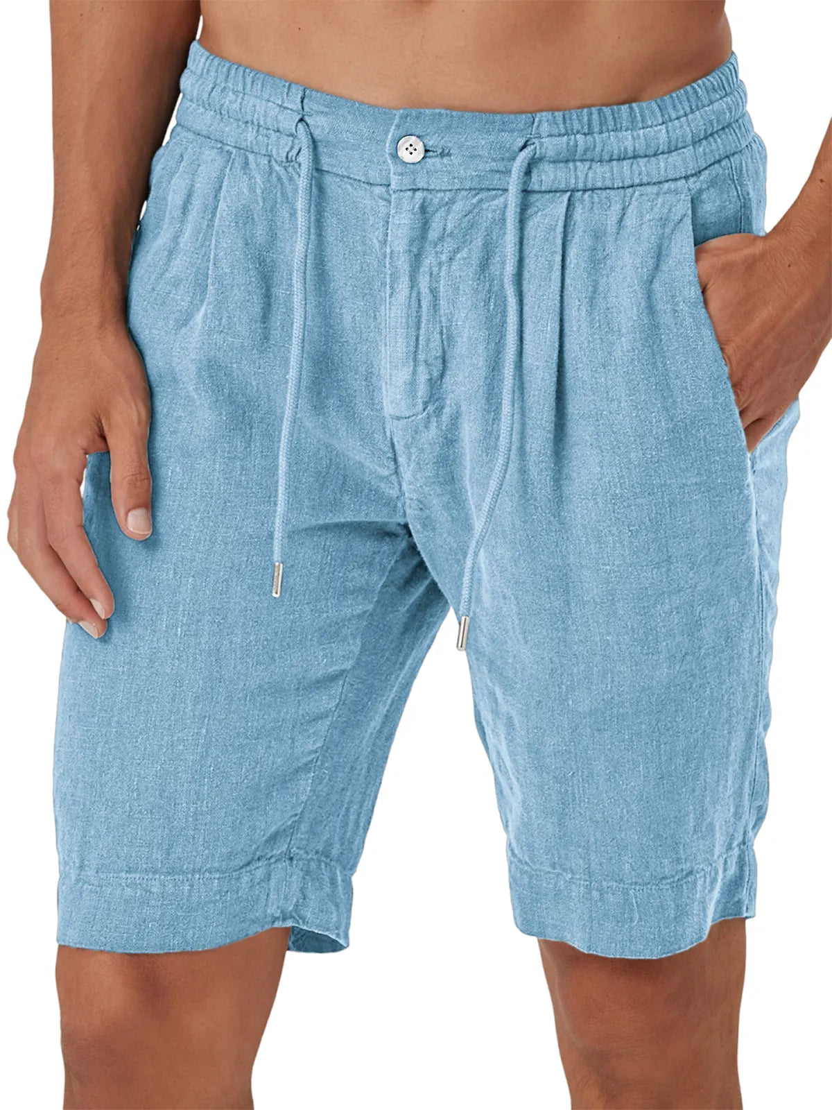 Men's Comfort Linen Lace-Up Elastic Waist Beach Shorts