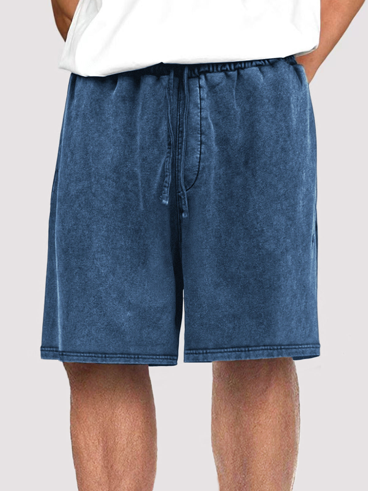 Men's Vintage Distressed Drawstring Stylish Washed Casual Textured Shorts With Side Pockets