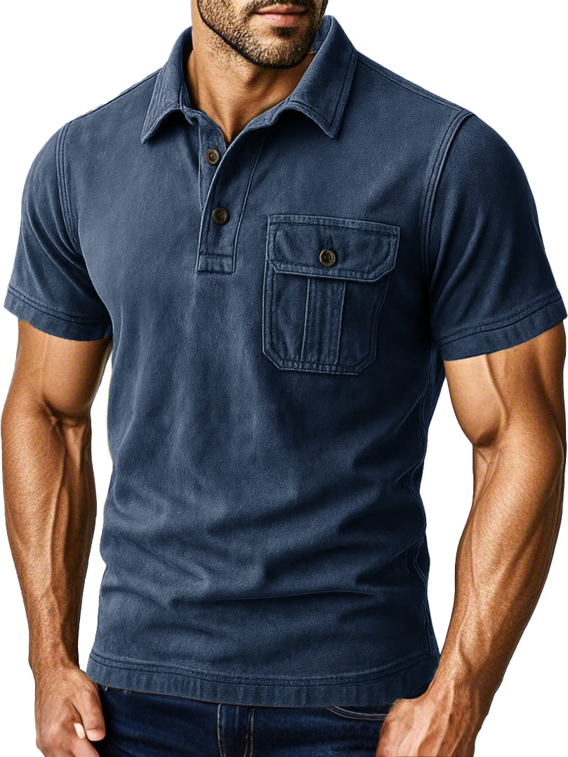 Men's Outdoor Retro Workwear Lapel Pocket Polo Shirt
