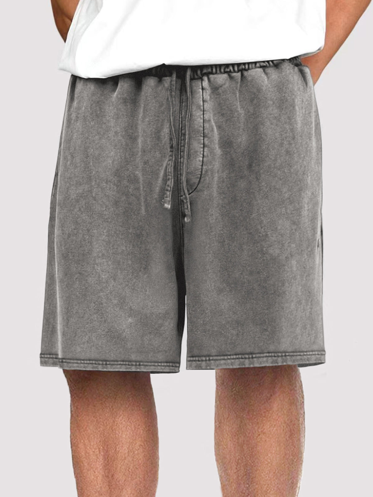 Men's Vintage Distressed Drawstring Stylish Washed Casual Textured Shorts With Side Pockets