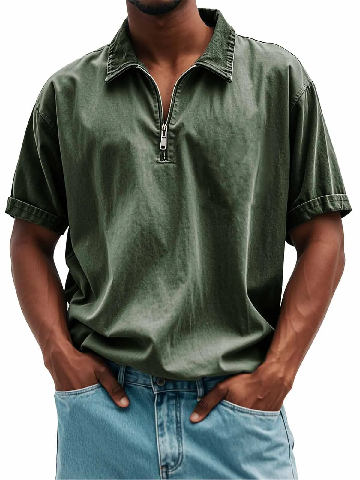 Men's Fashion Retro Casual Stand Collar Short Sleeve Polo Shirt