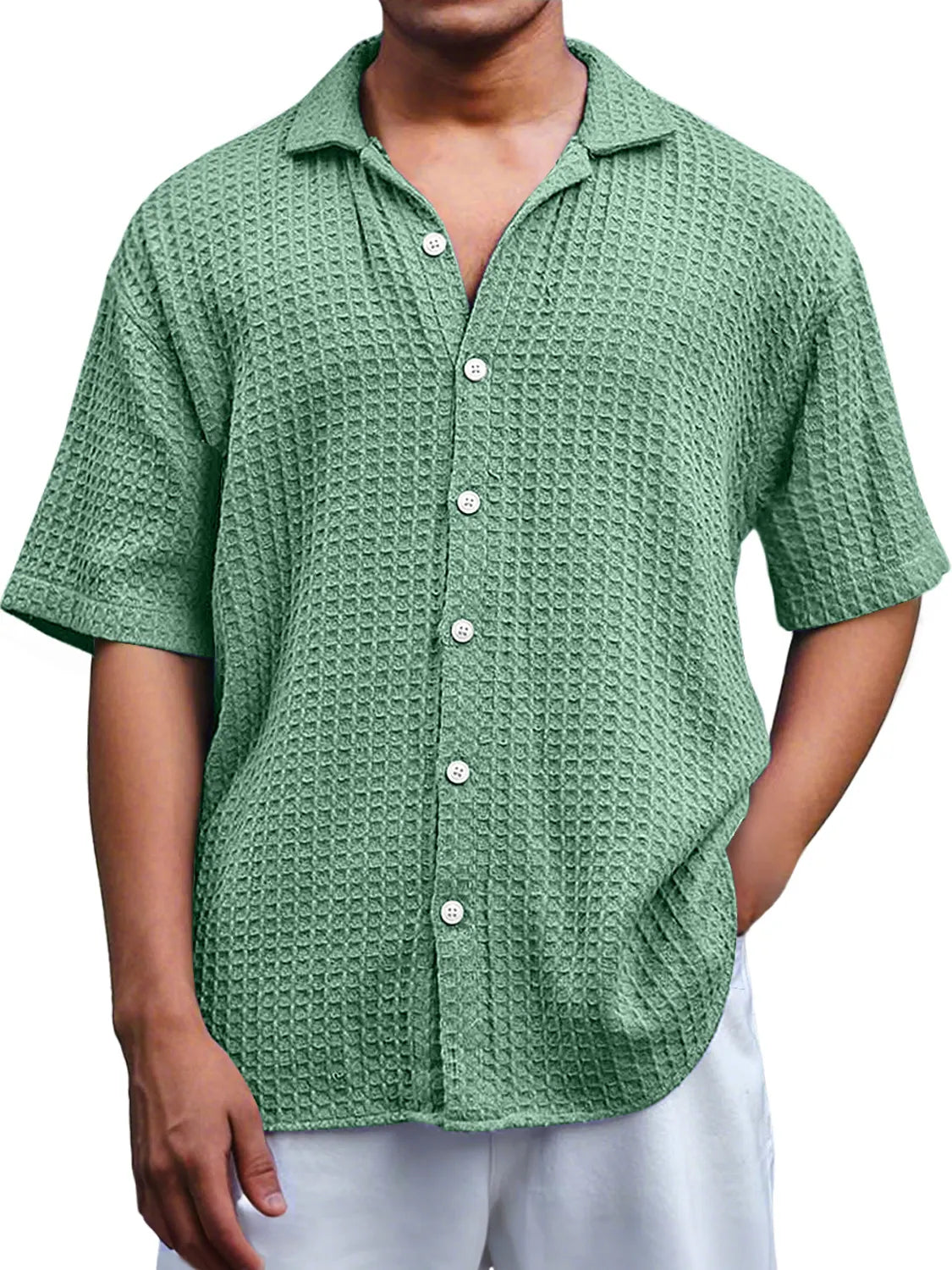 Men's Everyday Waffle Casual Lapel Comfort Short Sleeve Shirt