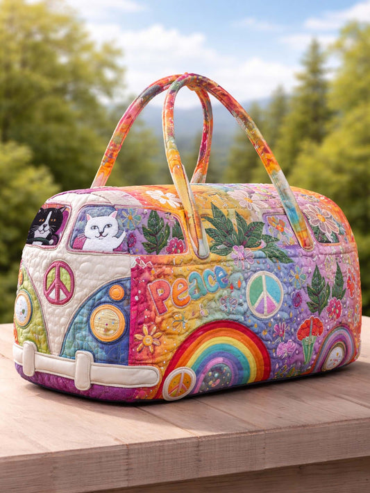 Hippie Van Cat Quilted Duffle Bag