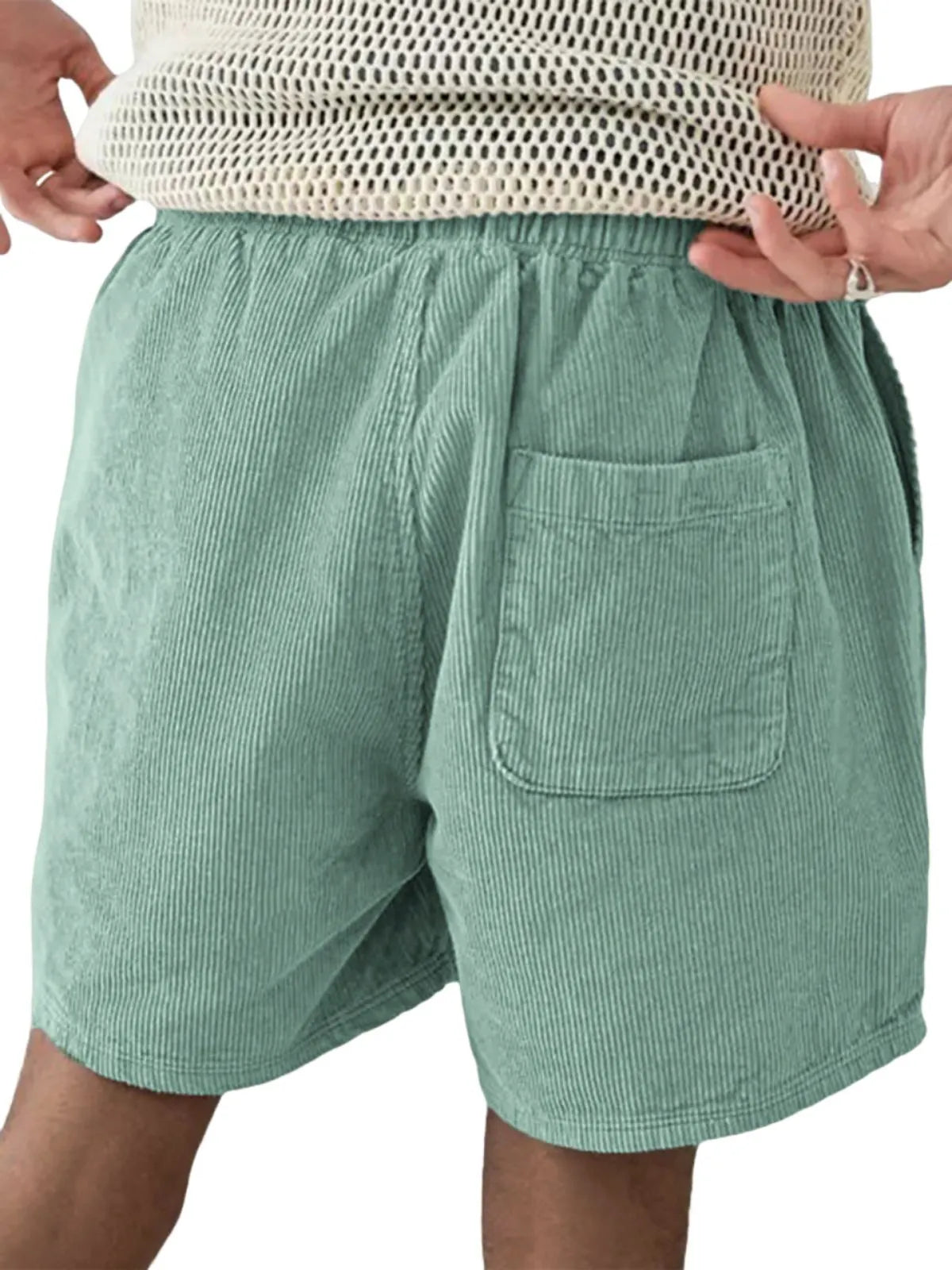 Men's Stylish Corduroy Utility Pocket Lace-up Drawstring Casual Shorts