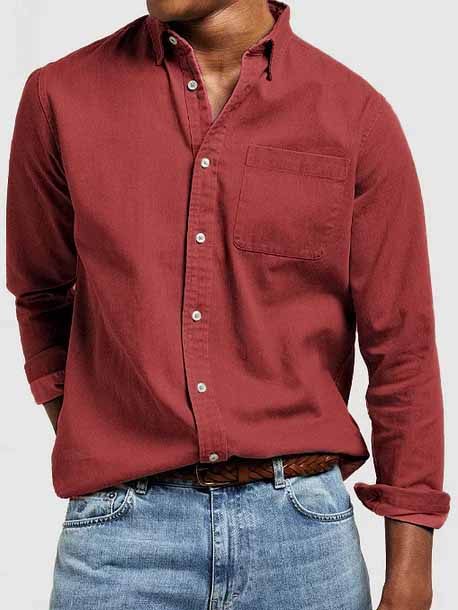 Men's Vintage Washed Cotton Long Sleeve Pocket Shirt