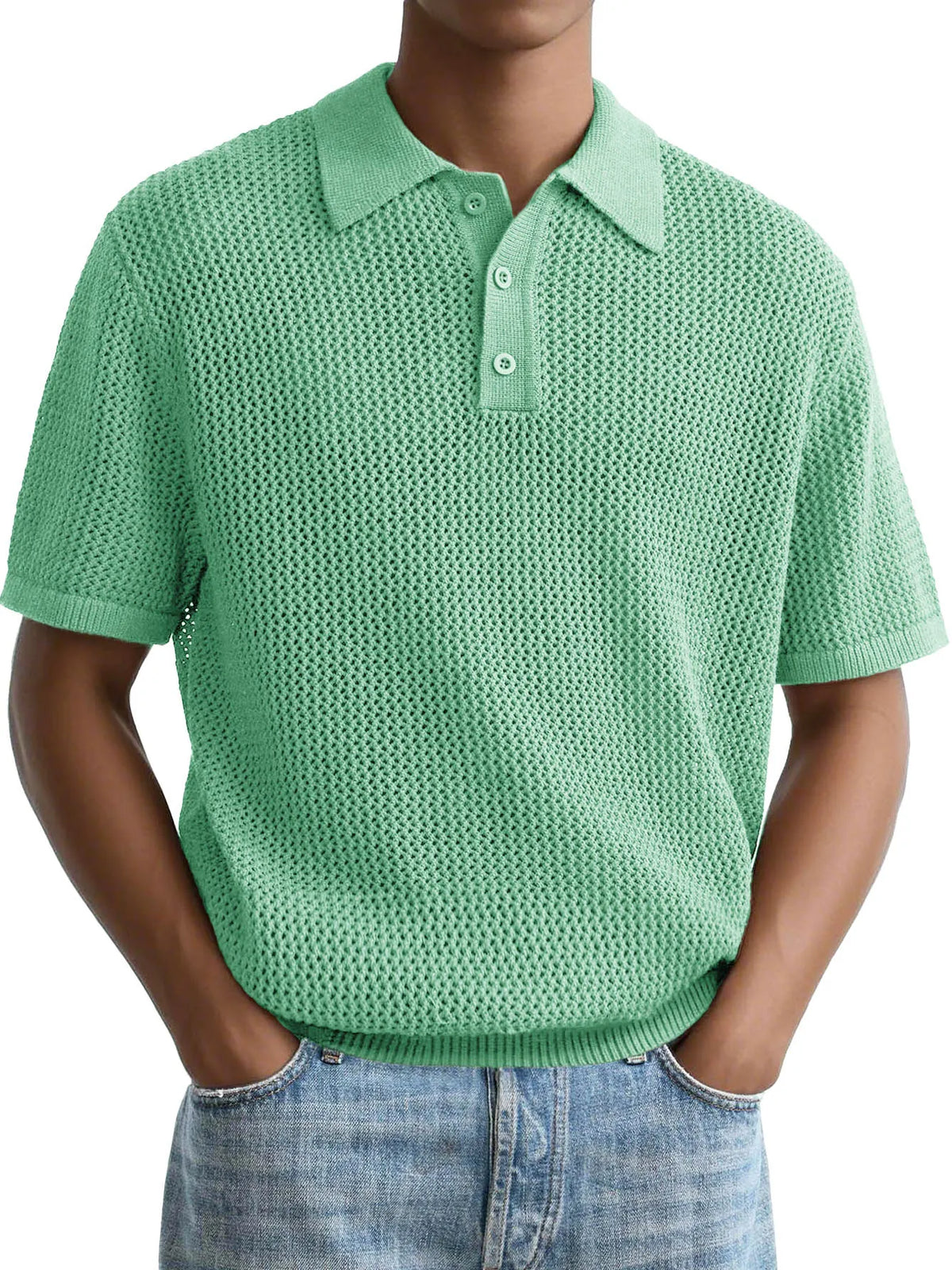 Men's Fashion Casual Retro Texture Fabric Short-sleeved Lapel Polo Shirt