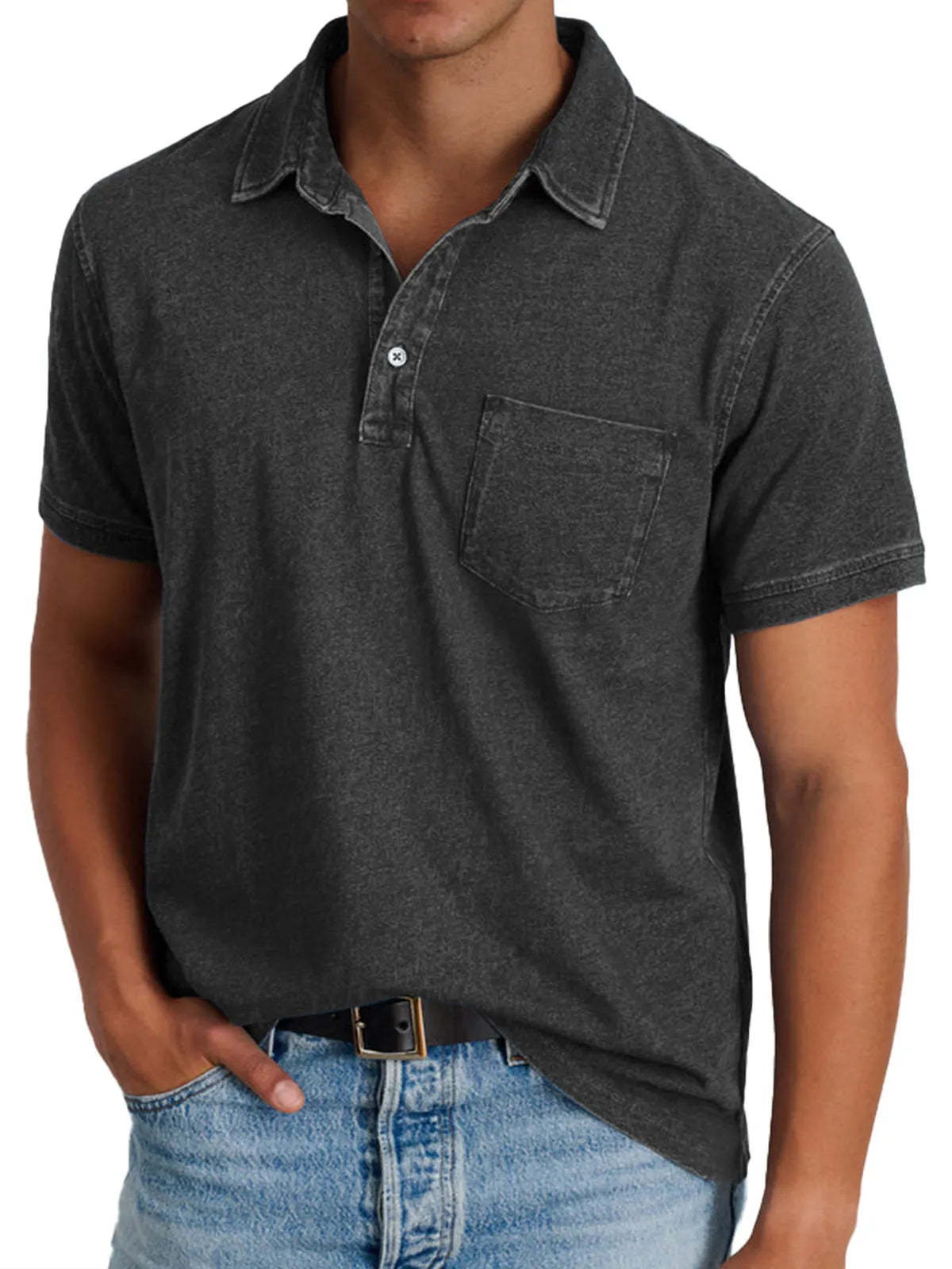 Men's Retro Casual Button Lapel Pocket Short Sleeve POLO Shirt