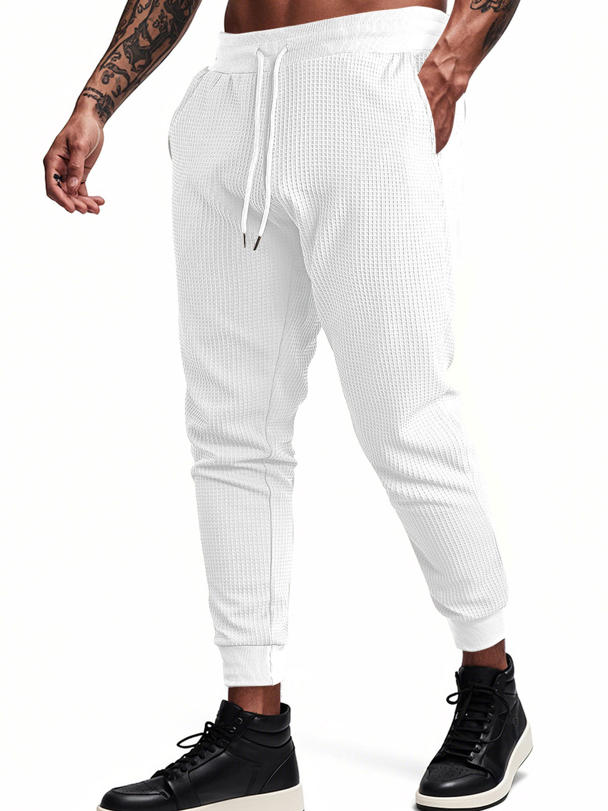 Men's Casual Breathable Solid Color Waffle Trousers