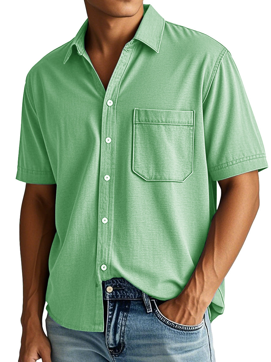 Men's Fashion Casual Lapel Pocket Short-sleeved Shirt