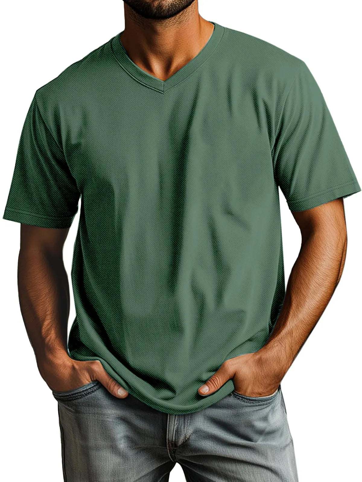 Men's Casual Simple Solid Color Daily V-neck Short-sleeved T-shirt