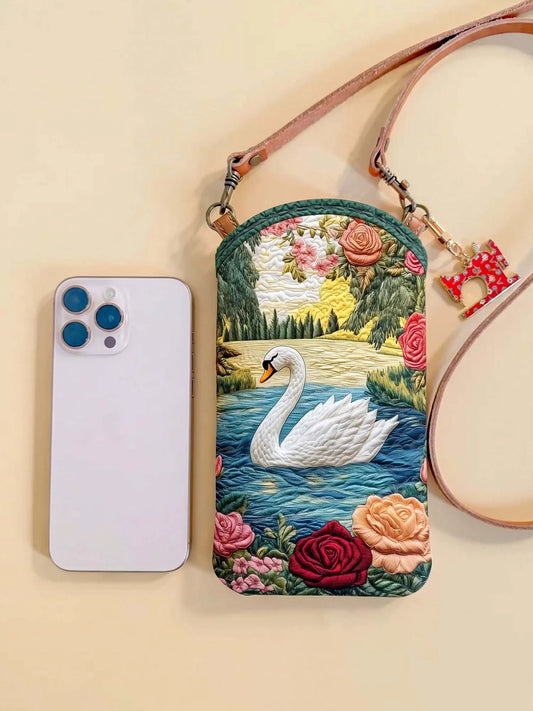 White Swan Quilted Slim Phone Crossbody Bag