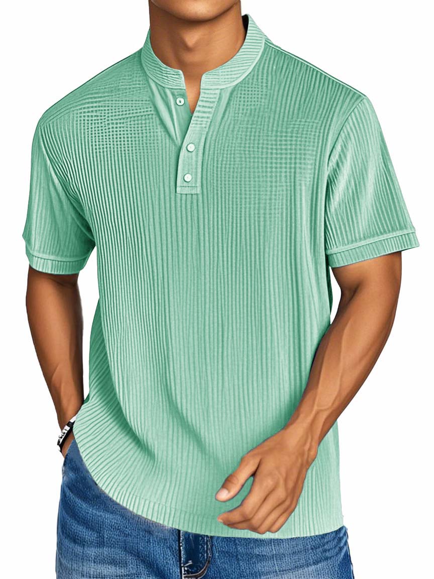 Men's Fashion Casual Textured Fabric Short-sleeved Henley Shirt