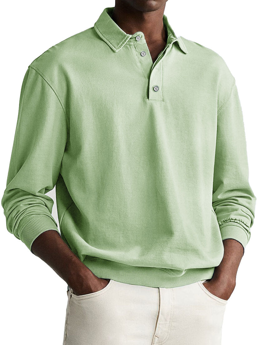 Men's Retro Distressed Comfortable Long Sleeve Lapel Polo Shirt