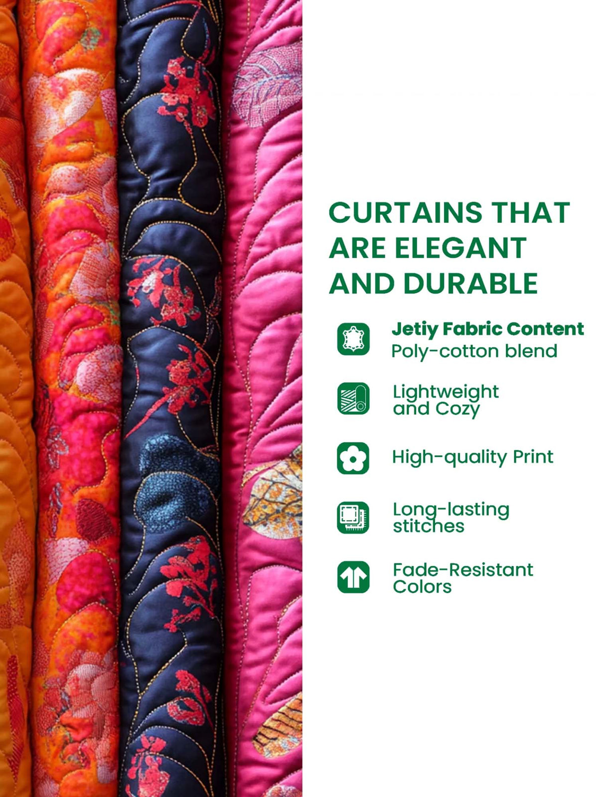 Vintage Rose Patchwork Quilted 2-Panel Curtain Set