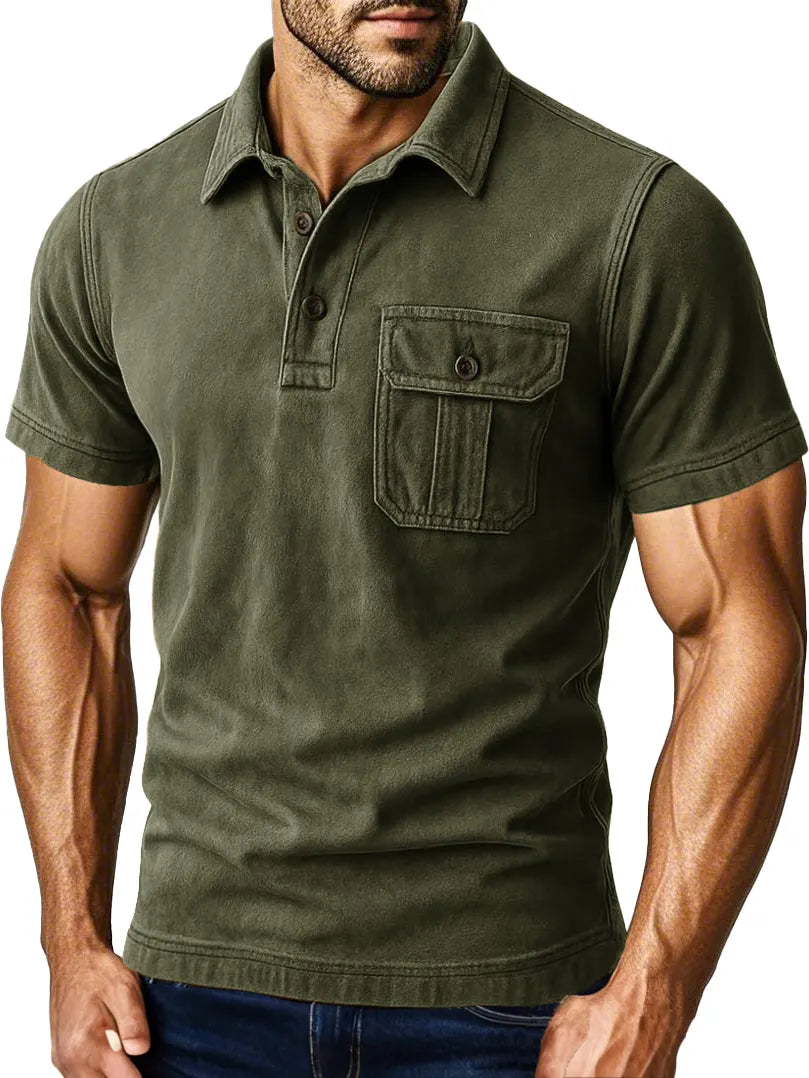 Men's Outdoor Retro Workwear Lapel Pocket Polo Shirt