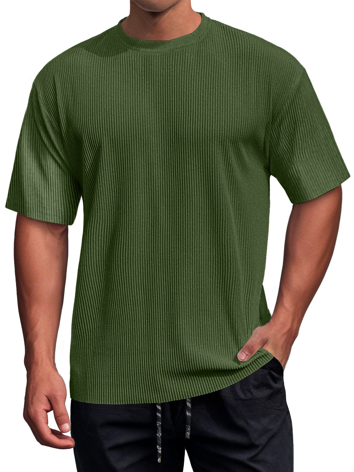 Men's Daily Round Neck Ribbed Texture Casual Short-sleeved T-shirt