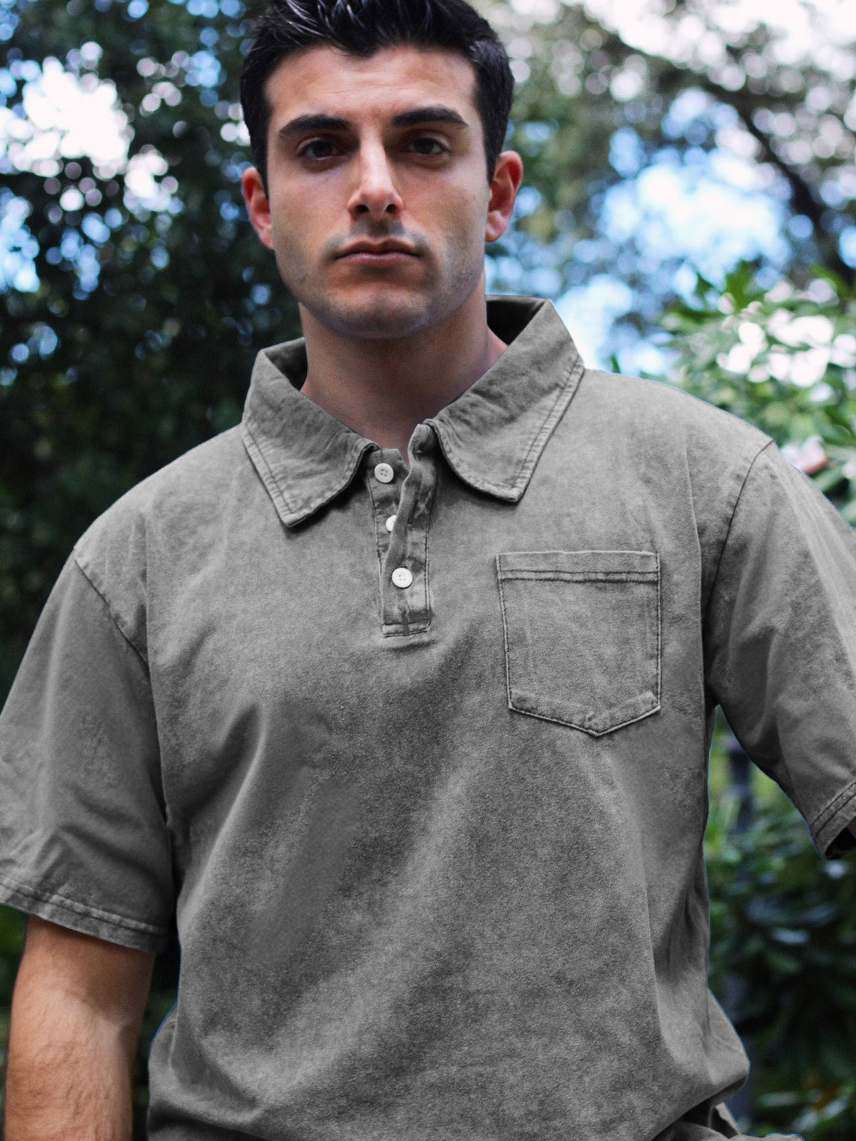 Men's Vintage Distressed Casual Pocket Lapel Short Sleeve POLO Shirt