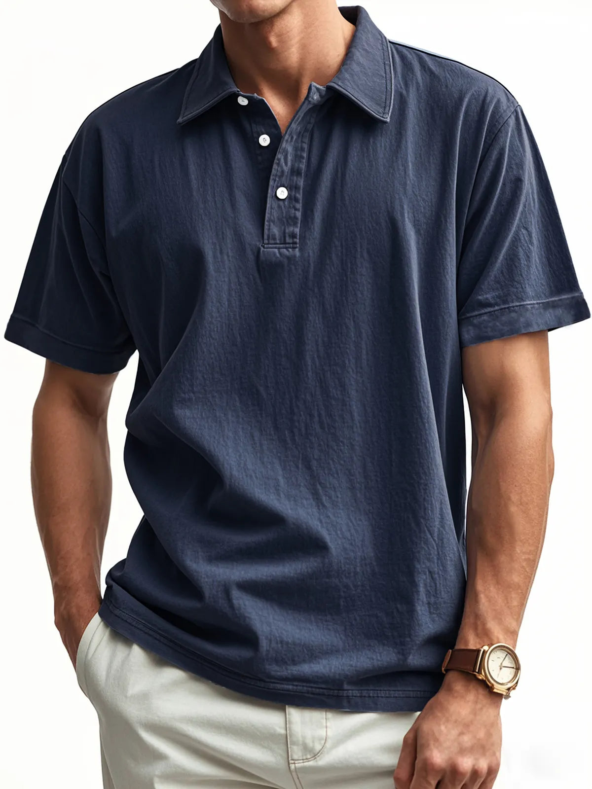 Men's Retro Washed Distressed Button Lapel Casual POLO Shirt
