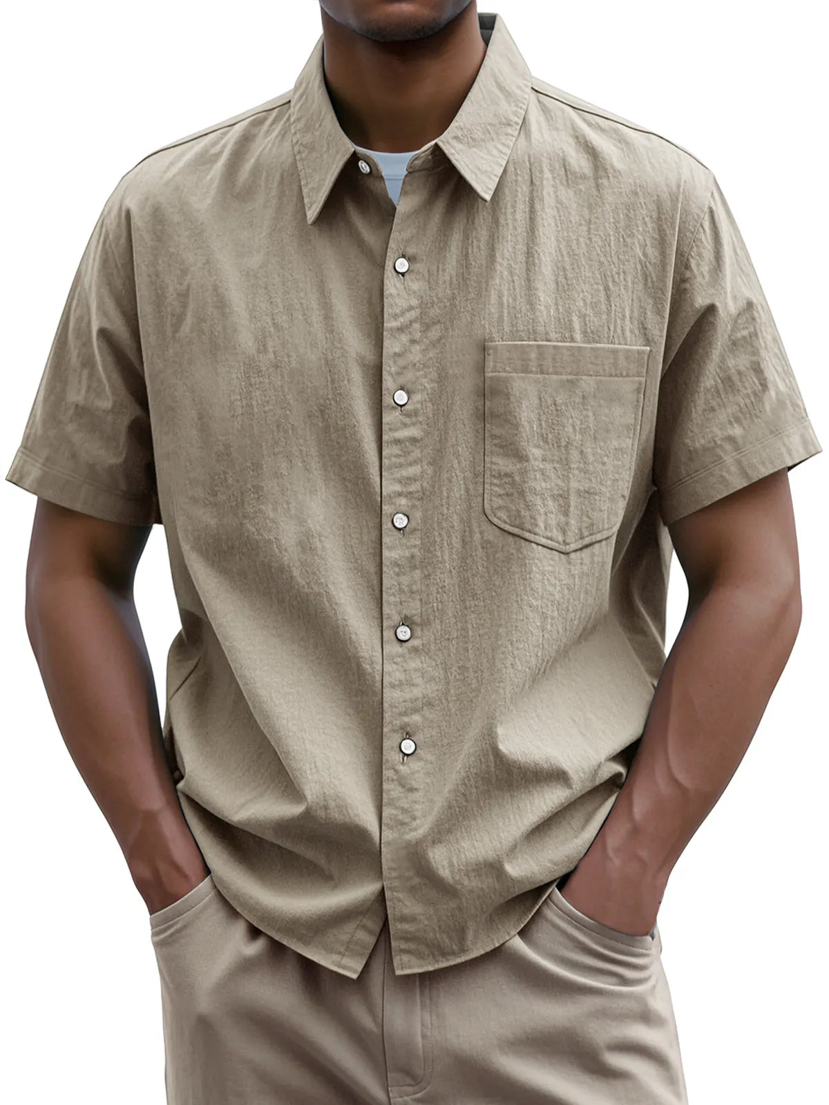 Men's Everyday Casual Lapel Pocket Solid Color Short Sleeve Shirt