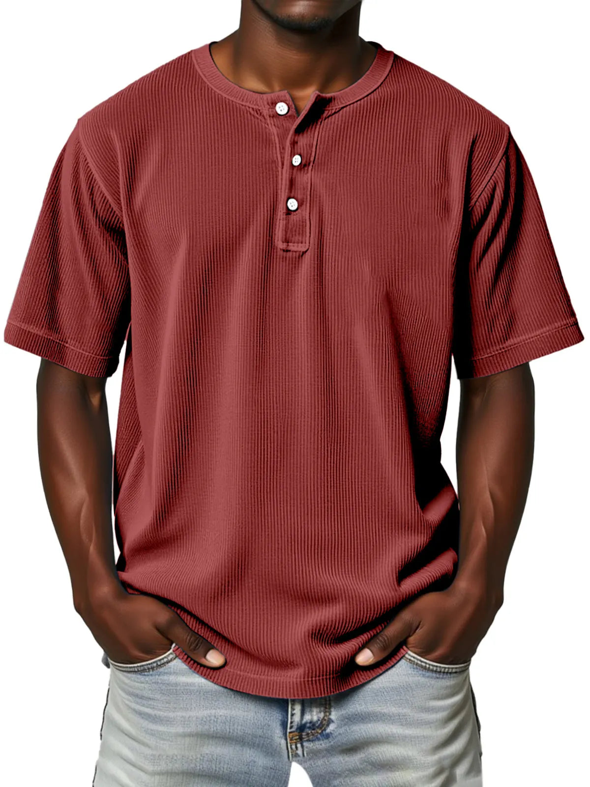 Men's Everyday Retro Vertical Stripe Solid Color Comfortable Short Sleeve Henley Shirt