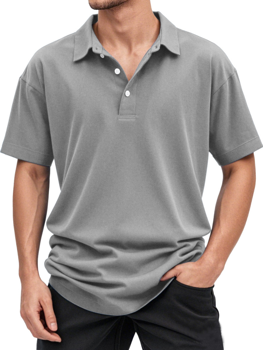 Men's Solid Color Casual And Comfortable Short-sleeved Lapel Polo Shirt