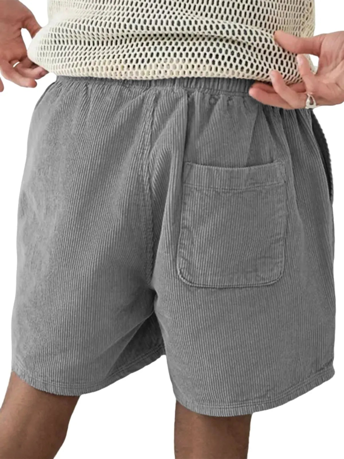 Men's Stylish Corduroy Utility Pocket Lace-up Drawstring Casual Shorts