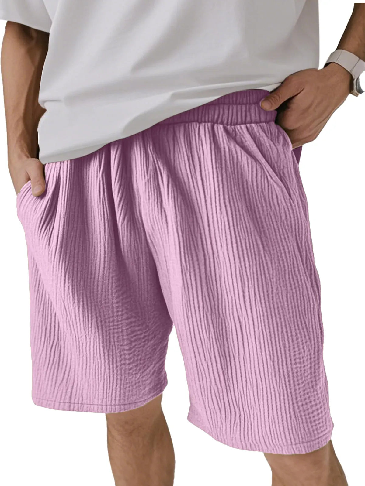 Men's Solid Color Pleated Texture Casual And Comfortable Shorts