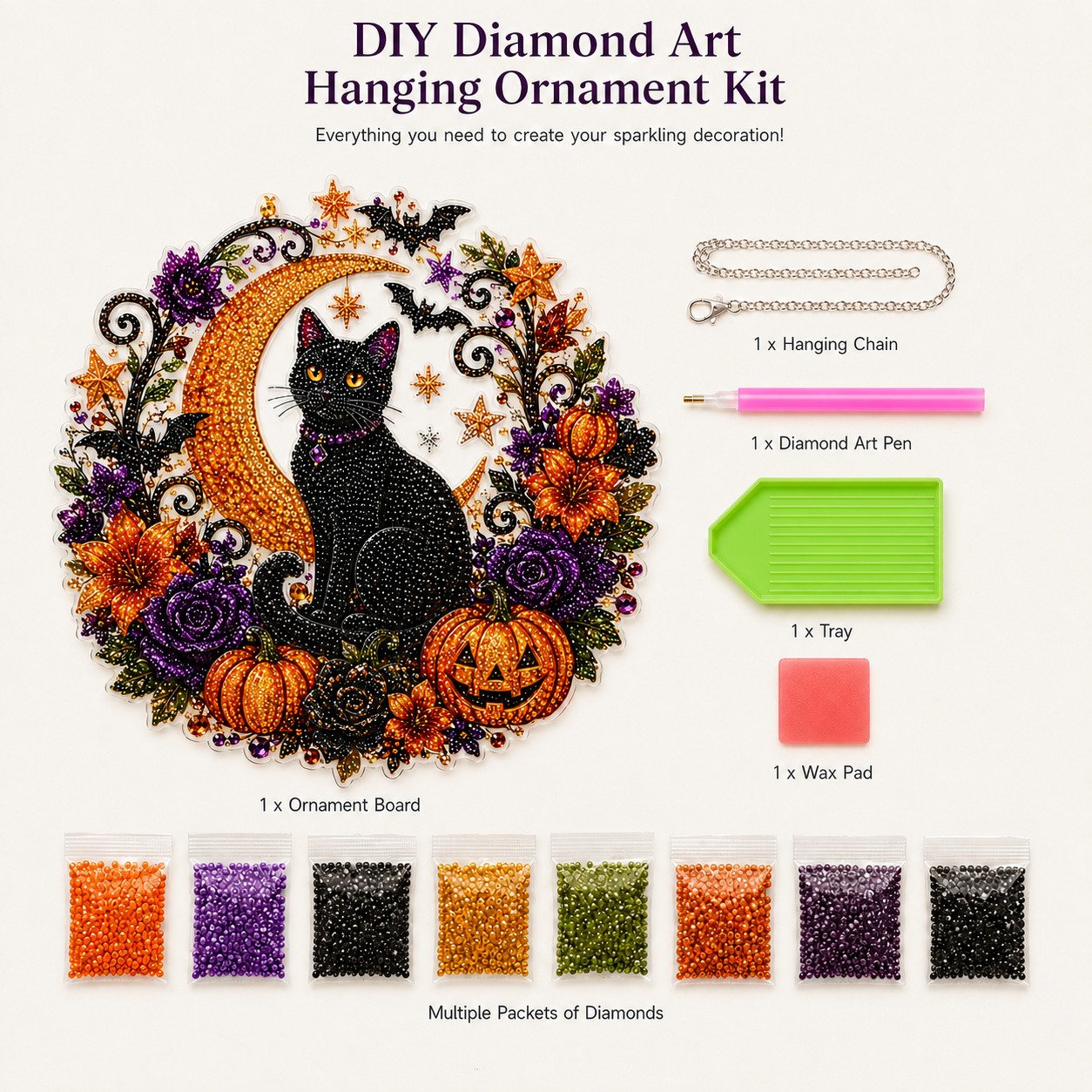 🔥Hot Sale 50% OFF-🎃Halloween Black Cat Moon Diamond Art Hanging Ornament Kit