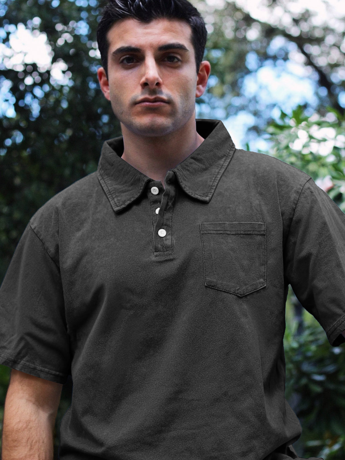Men's Vintage Distressed Casual Pocket Lapel Short Sleeve POLO Shirt