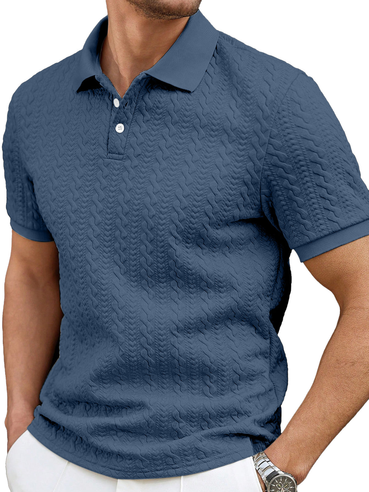 Men's Casual Solid Color Texture Loose Short-sleeved Lapel Polo Shirt
