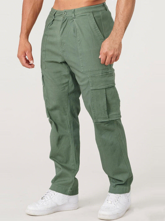 Men's Practical Large Pocket Retro Trend Solid Color Casual Sports Loose Straight Trousers