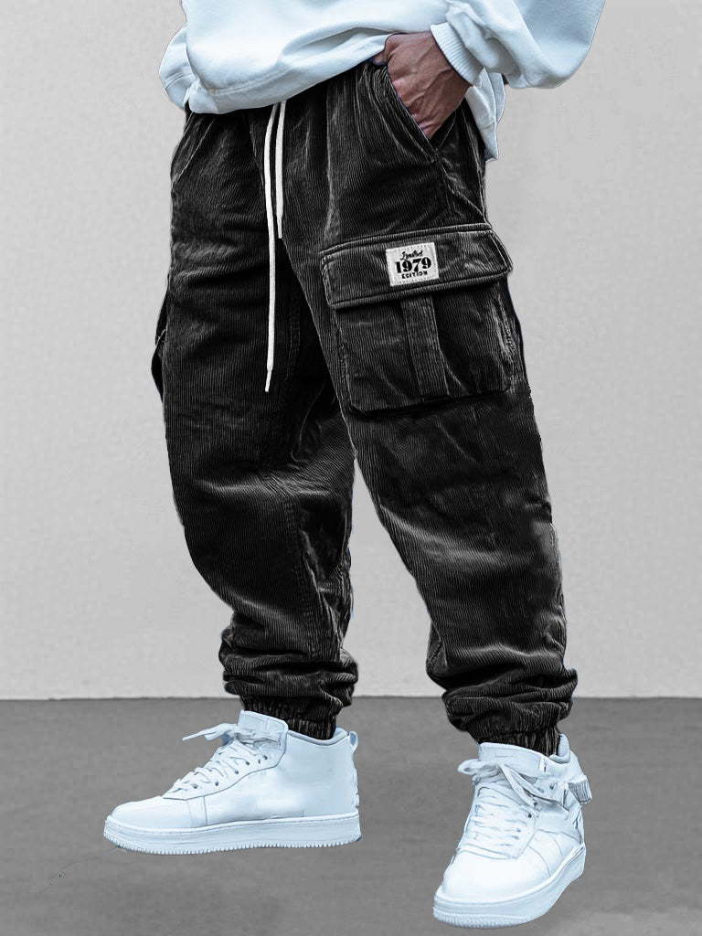 Men's Fashion Retro Workwear Pocket Elastic Drawstring Trousers