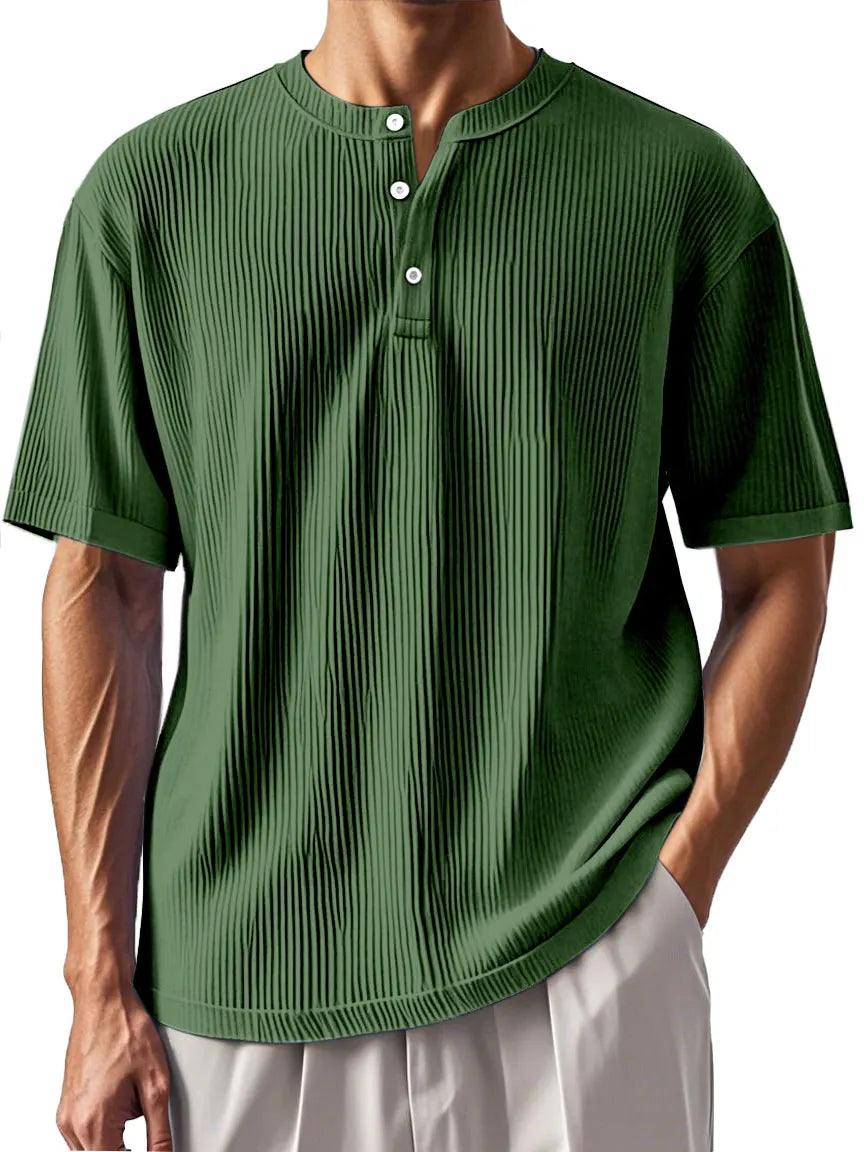 Men's Daily Pitted Textured Short-sleeved Henley Shirt