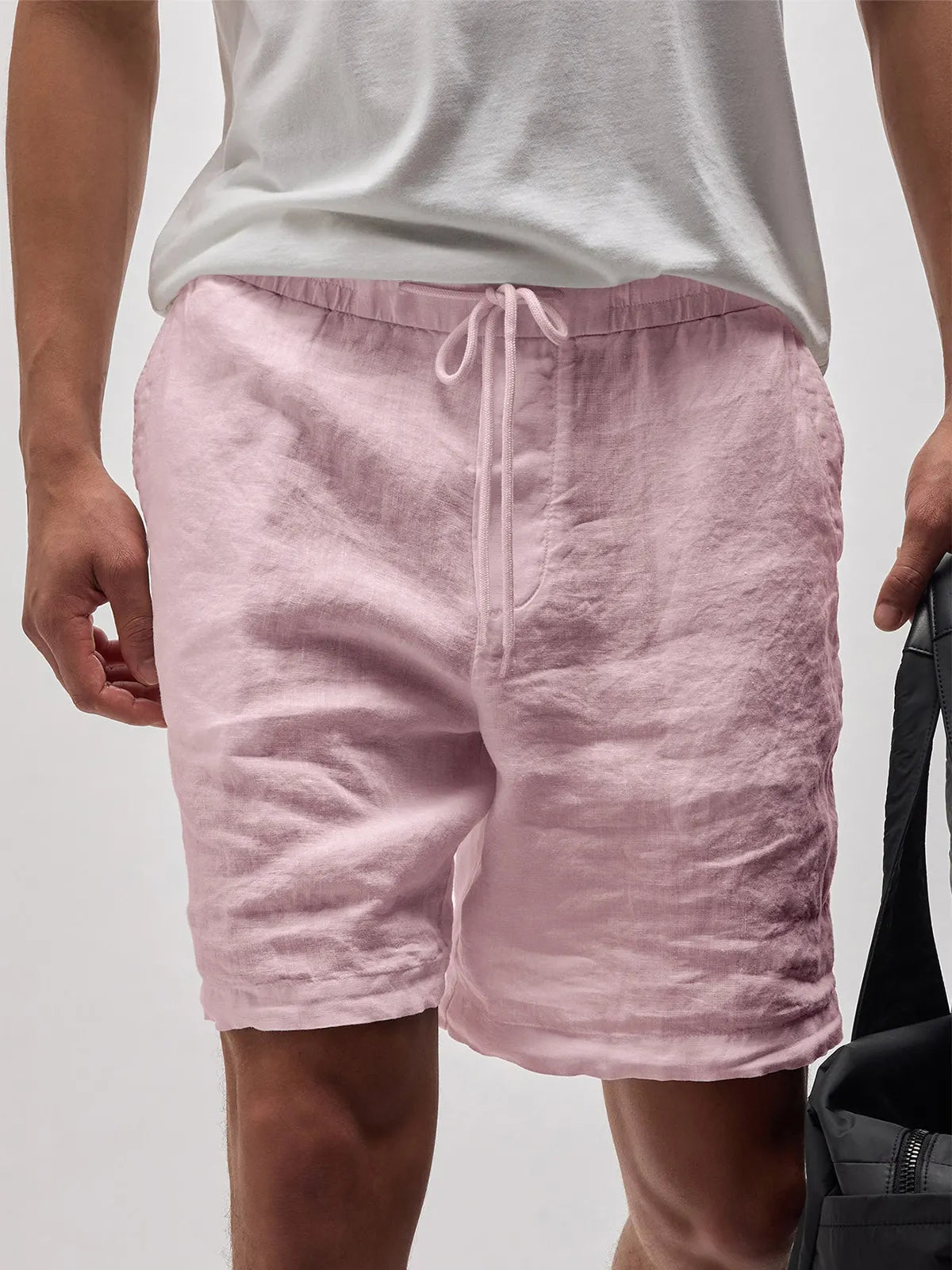 Men's Linen Comfort Lace-Up Elastic Waist Everyday Casual Shorts with Side Pockets