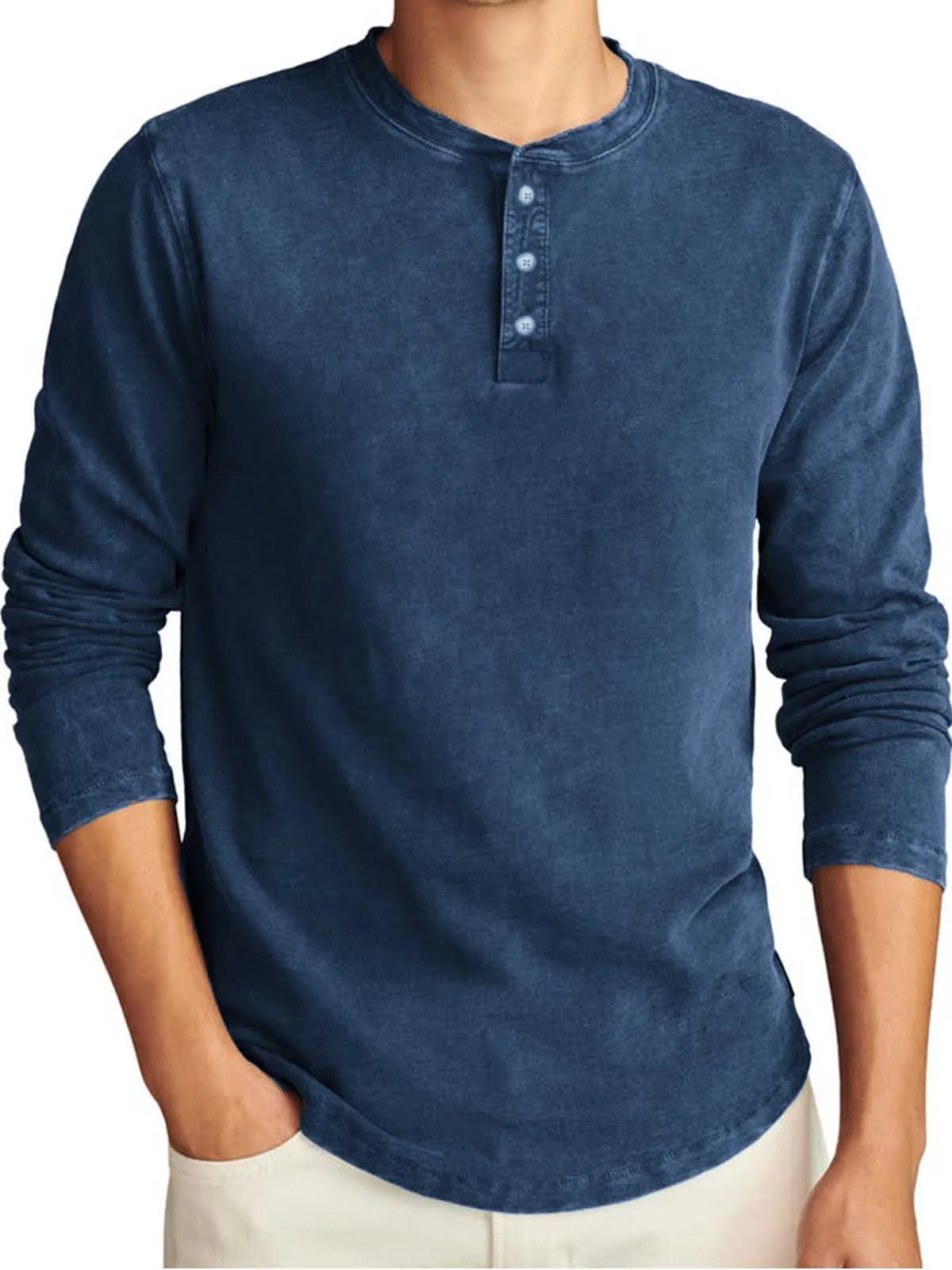 Men's Vintage Distressed Long Sleeve Casual T-Shirt Henley Shirt