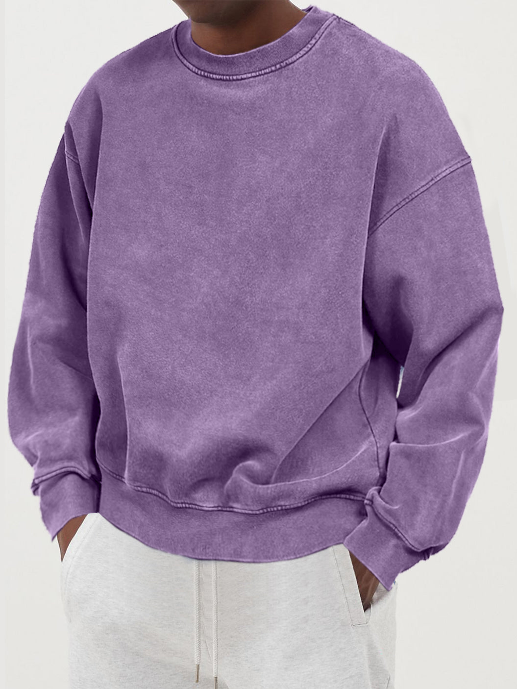 Men's Distressed Washed Cotton Round Neck Long-sleeved Sweatshirt