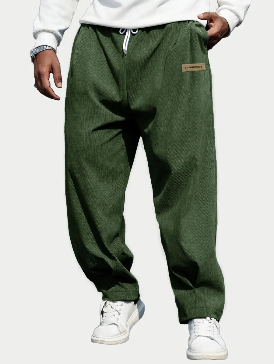 Men's Fashion Casual Sports Corduroy Fabric Logo Embroidered Pocket Trousers