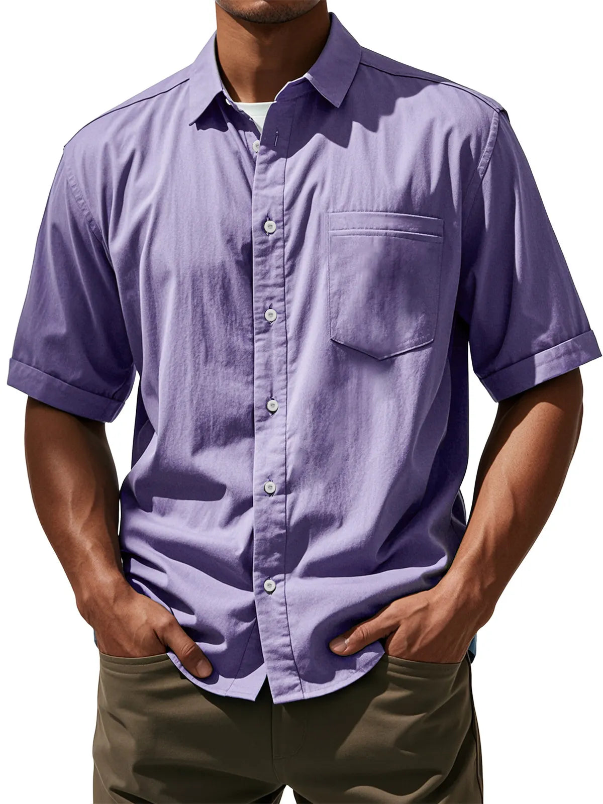 Men's Daily Casual Pocket Solid Color Comfortable Short Sleeve Shirt
