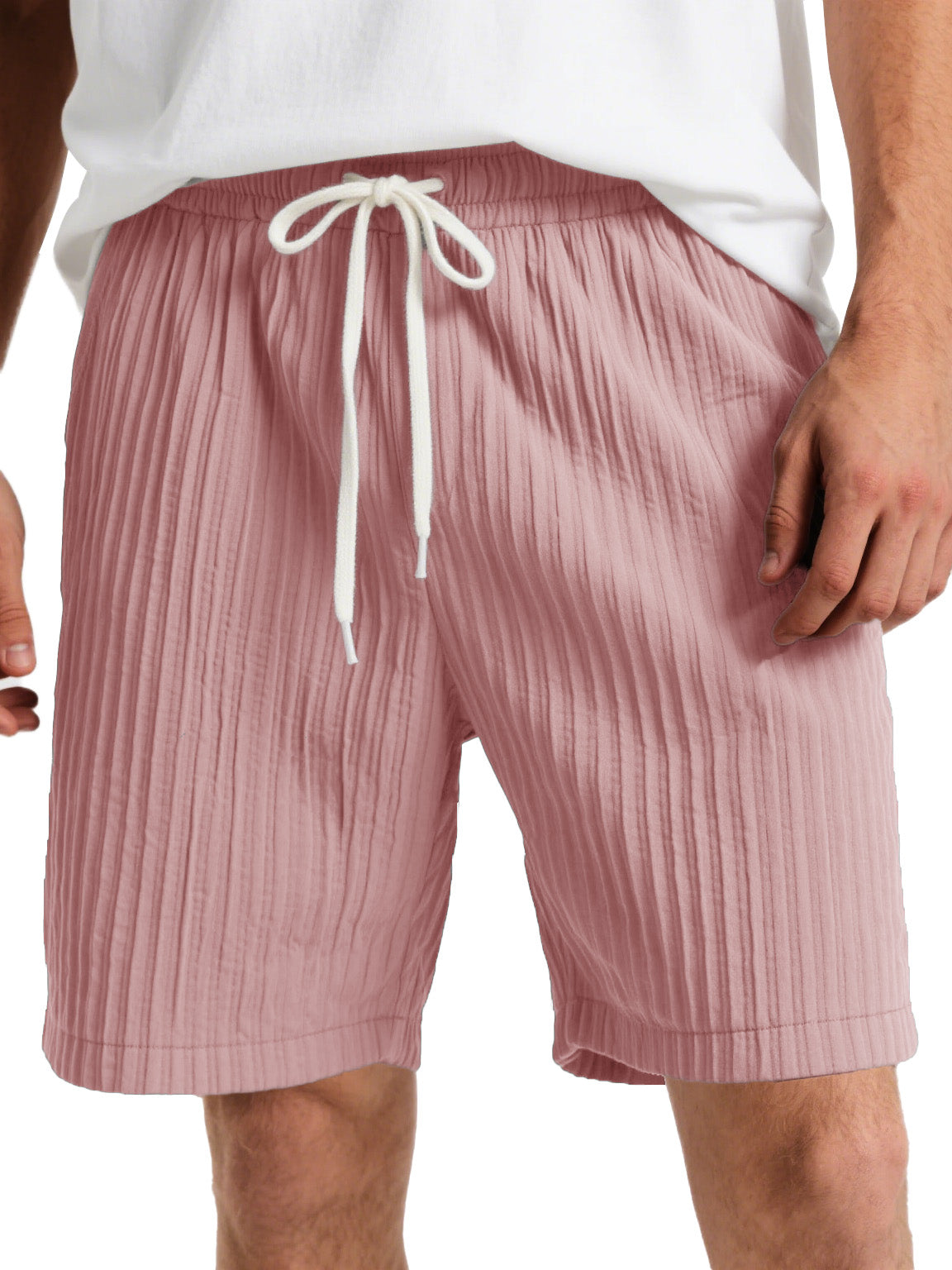 Men's Fashion Casual Striped Fabric Lace-up Loose Shorts