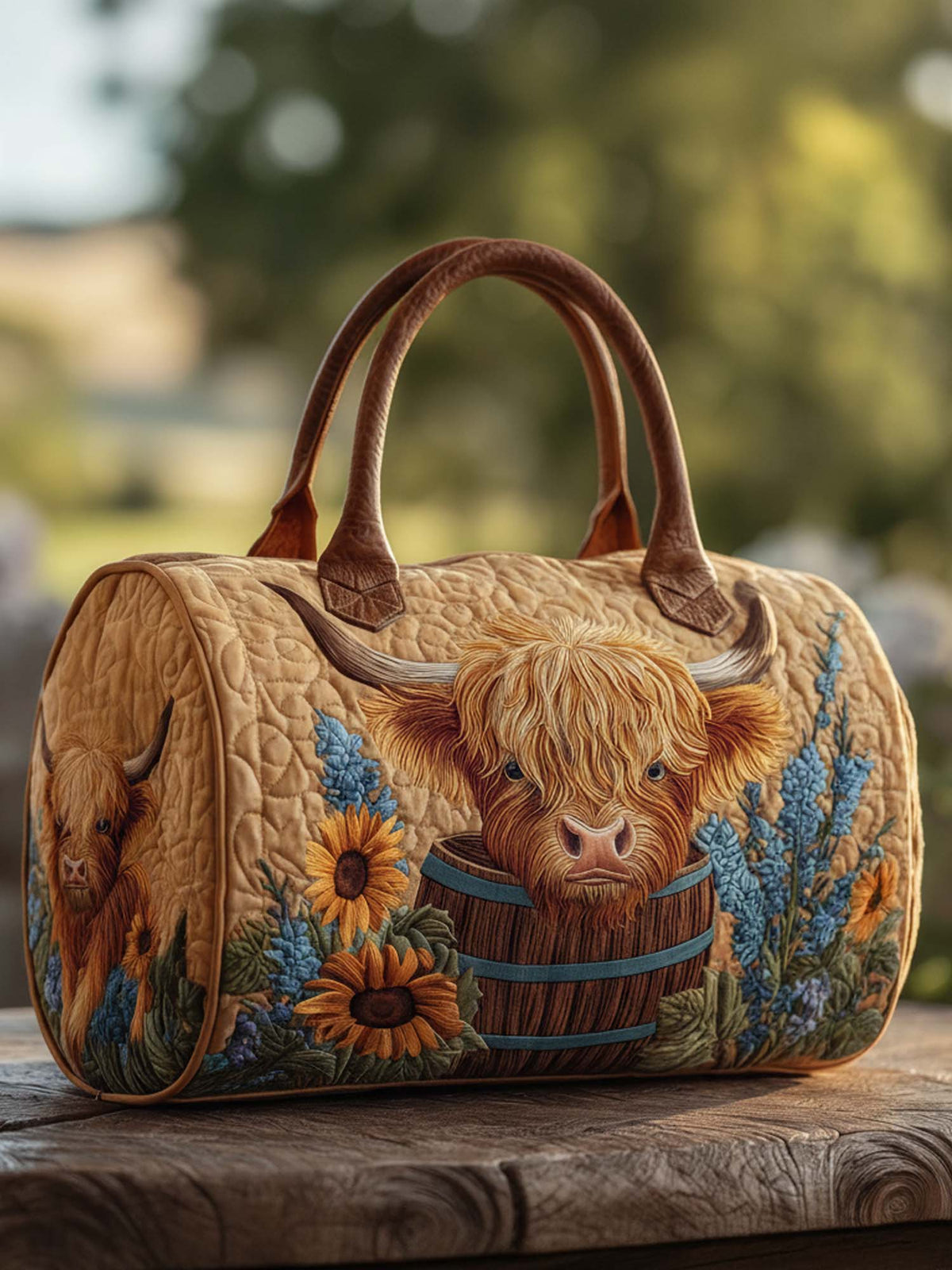 Highland Cow Quilted Duffle Bag